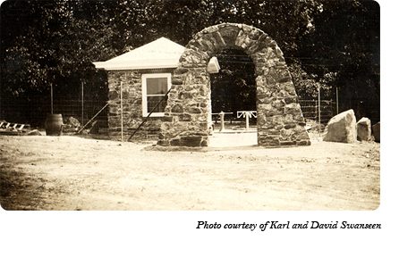 The stone archway and ticket booth at the entrance to Dr. McCleery's wolf park between Gap and Coatesville, PA. Photo courtesy of Karl and David Swanseen.